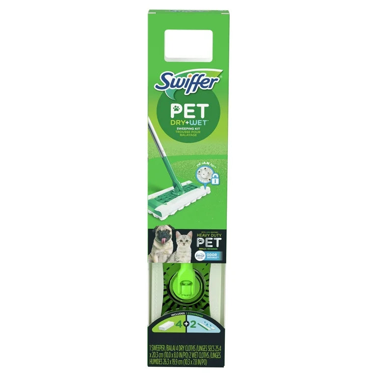 Swiffer Sweep Pet+ Mop, Broom & Mop Alternative, Dry & Wet Floor Cleaner, Fresh Scent Kit