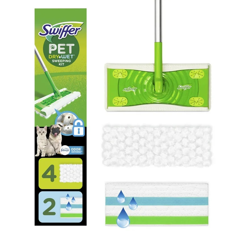 Swiffer Sweep Pet+ Mop, Broom & Mop Alternative, Dry & Wet Floor Cleaner, Fresh Scent Kit