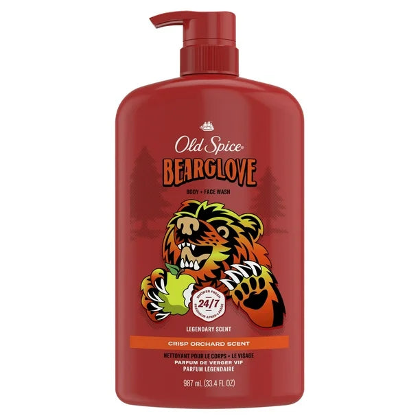 Old Spice Cleansing Body Wash for Men, 24/7 Shower Clean, Bearglove, Crisp Orchard Scent, 33.4oz