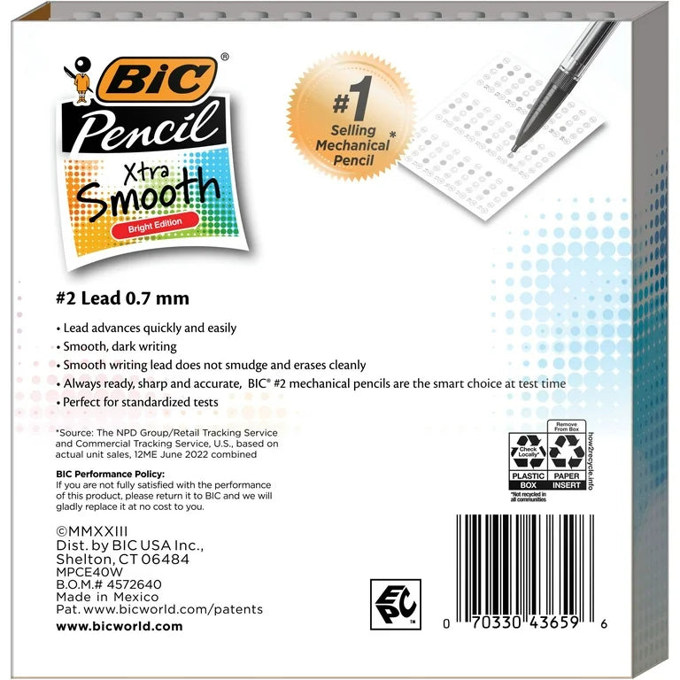 Lápiz mecánico BIC Xtra Smooth, 0,7 mm, 40 unidades