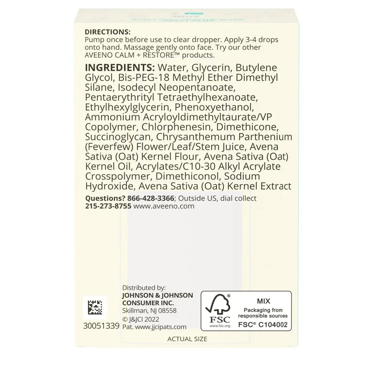 Aveeno Calm + Restore Triple Oat Sensitive Skin Face Serum, 1 fl. oz