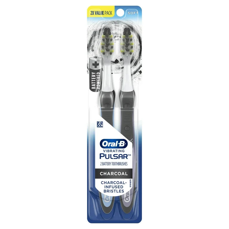 Oral-B Vibrating Pulsar Battery Toothbrush Pack, Soft Charcoal Bristles, 2 Count