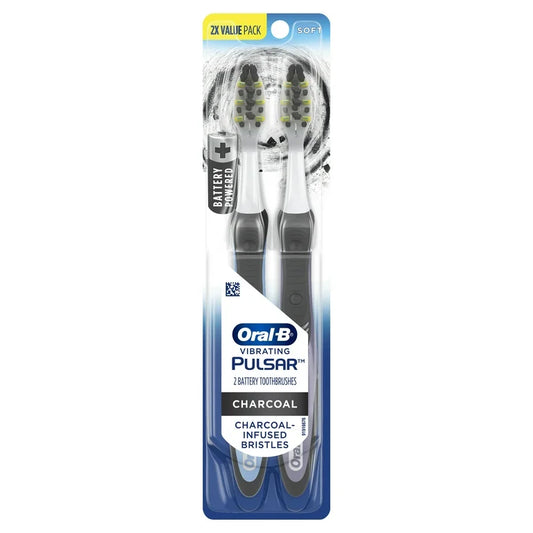 Oral-B Vibrating Pulsar Battery Toothbrush Pack, Soft Charcoal Bristles, 2 Count