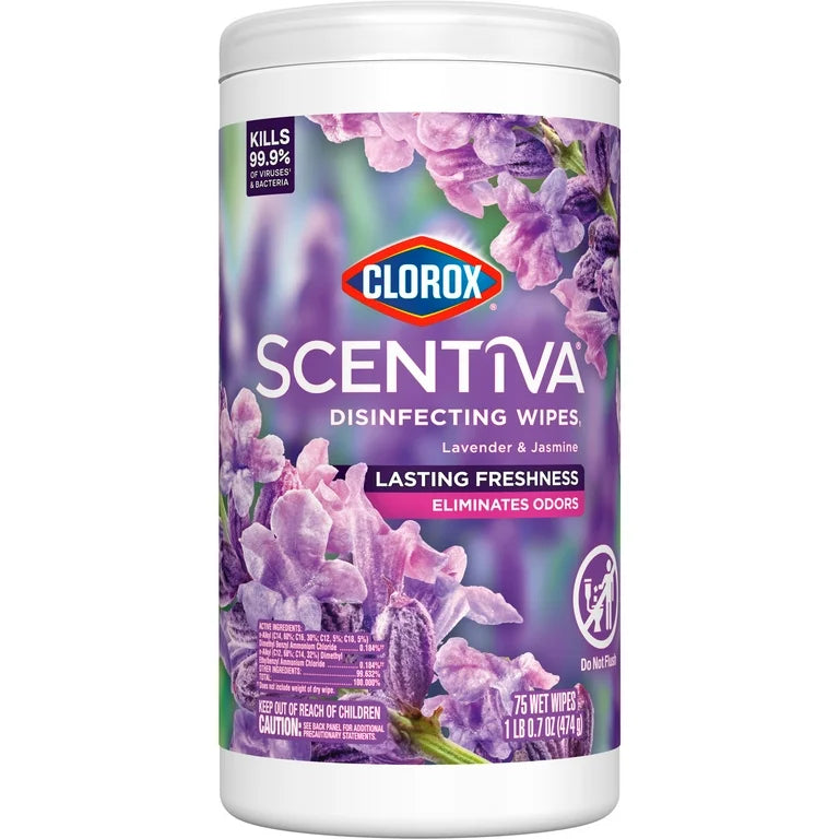 Clorox Scentiva Disinfecting Wipes, Lavender and Jasmine, 75 Count