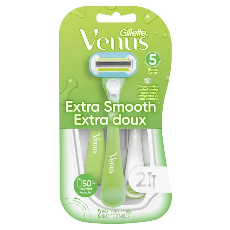 Gillette Venus Extra Smooth Green Disposable Women's Razors, 2 Count