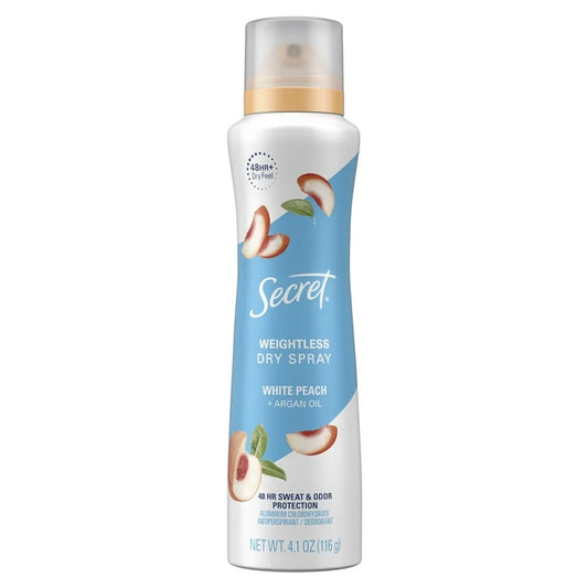 Desodorante antitranspirante femenino en spray seco Secret, melocotón blanco y aceite de argán, 4,1 oz