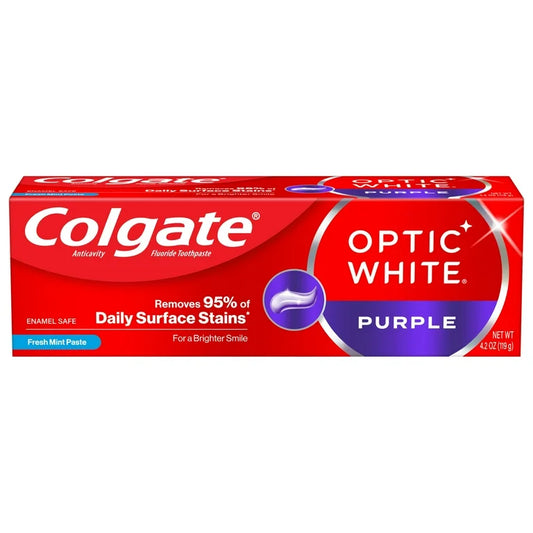 Colgate Optic White Purple Whitening Toothpaste, Mint Paste, 4.2 oz Tube