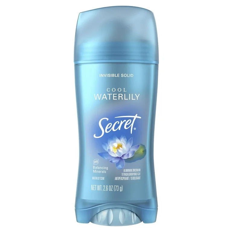 Secret Invisible Solid Antiperspirant Deodorant Stick for Women, Waterlily Scent, 2.6 oz