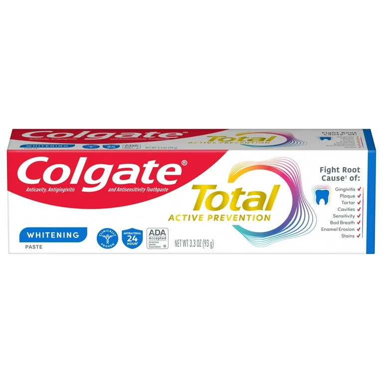 Colgate Total Active Prevention Whitening Toothpaste, Mint, 3.3 oz