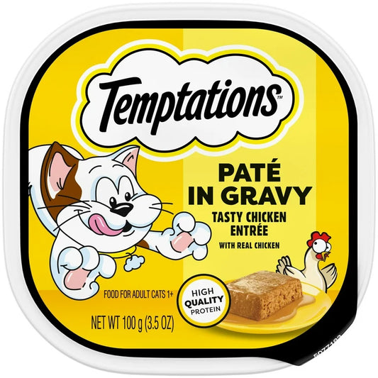 Comida húmeda para gatos Temptations Tasty Chicken Flavor Paté In Gravy, bandeja de 3,5 oz