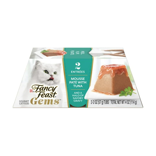 Comida húmeda para gatos Purina Fancy Feast Gems, paté de mousse con atún y un halo de salsa sabrosa, 4 oz.