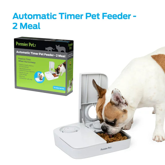 Comedero automático para mascotas Premier Pet con temporizador: comedero que dispensa comida seca para perros y gatos