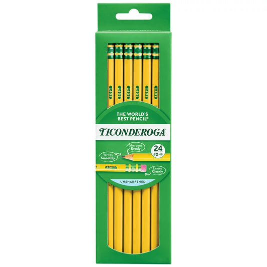 Ticonderoga Premium Wood Pencils, Unsharpened #2 Lead, Yellow, 24 Count