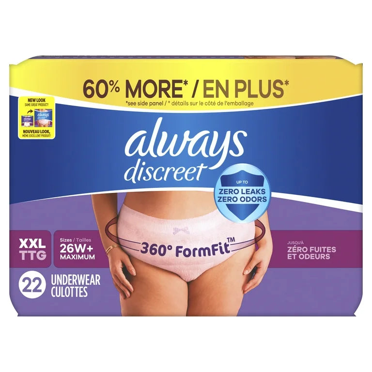 Always Discreet Adult Incontinence Underwear for Women, Size XXL, 22 CT