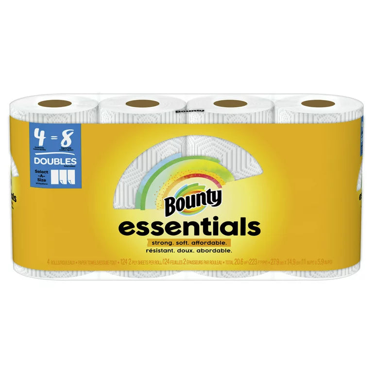 Bounty Essentials Seleccione un tamaño Toallas de papel 4=8 rollos dobles