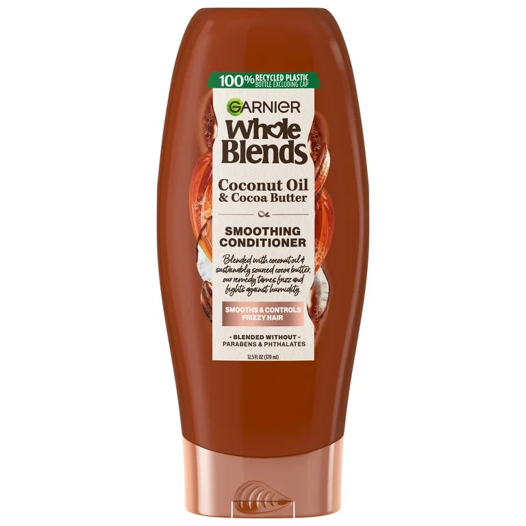 Acondicionador con control del frizz Whole Blends de Garnier con aceite de coco y manteca de cacao, para todo tipo de cabello, 12,5 fl oz