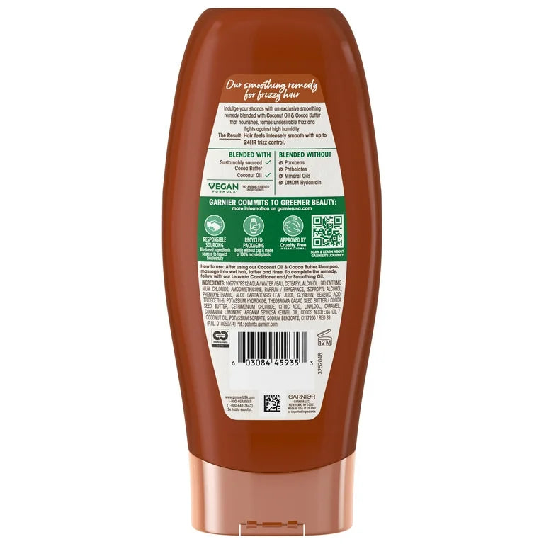 Acondicionador con control del frizz Whole Blends de Garnier con aceite de coco y manteca de cacao, para todo tipo de cabello, 12,5 fl oz