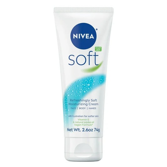 NIVEA Soft Refreshingly Soft Moisturizing Cream for Face, Body and Hands, Jojoba Oil, 2.6 oz