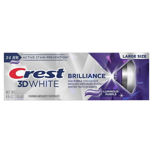 Crest 3D White Brilliance Luminous Purple Teeth Whitening Toothpaste, 4.6 oz, Anticavity Fluoride Toothpaste, 100% More Surface Stain Removal