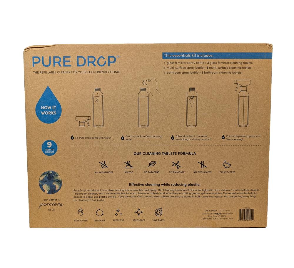 Pure Drop Cleaning Spray Bottles With 9 Full Size Refills and 3 Different Cleaners!