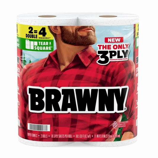 Brawny Tear-A-Square 3-Ply Paper Towels, Double Rolls, 2 pk