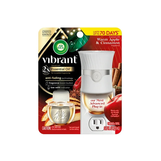 Air Wick Vibrant Plug-In Scented Oil Air Freshener Warmer Starter Kit, Apple and Cinnamon, 2 Piece