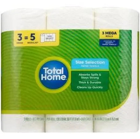 Toallas de papel en rollo Mega Rolls de Total Home (3 unidades)