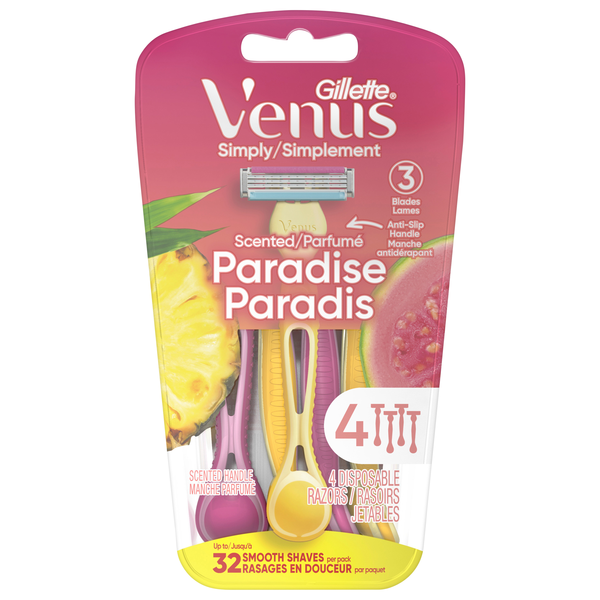 Maquinillas de afeitar desechables Gillette Venus Simply Paradise de 3 hojas, 4 unidades