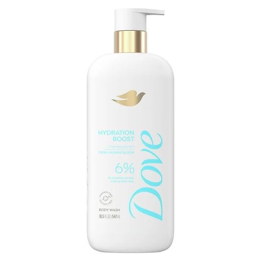 Dove Hydration Boost Body Wash for Women 6% Hydration Serum with Hyaluronic, 18.5 oz