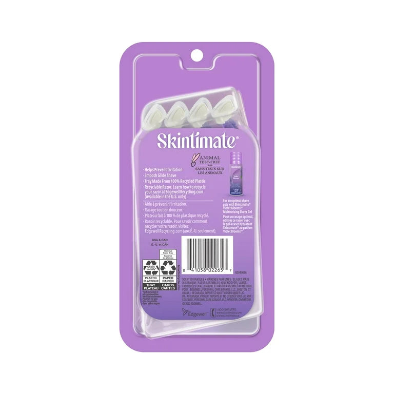 Skintimate Exotic Violet Blooms 4-Blade Women's Disposable Razor, 4 Ct