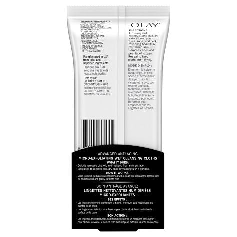 Toallitas limpiadoras húmedas microexfoliantes Olay Regenerist - Perfumadas - 30 unidades