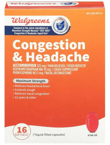 Congestión y dolor de cabeza de Walgreens, 16 unidades ***