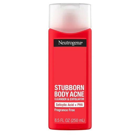 Gel de baño limpiador y exfoliante para el cuerpo con tratamiento diario para el acné rebelde de Neutrogena, 8,5 oz