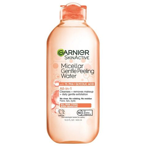 Limpiador facial con agua micelar de ácido glicólico y peeling PHA SkinActive de Garnier (13,5 fl oz)