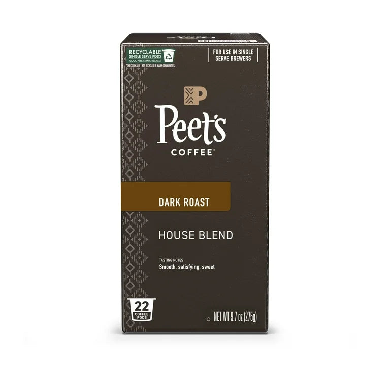 Peet's Coffee House Blend Premium Dark Roast Single Serve Coffee Pods, 22 Count