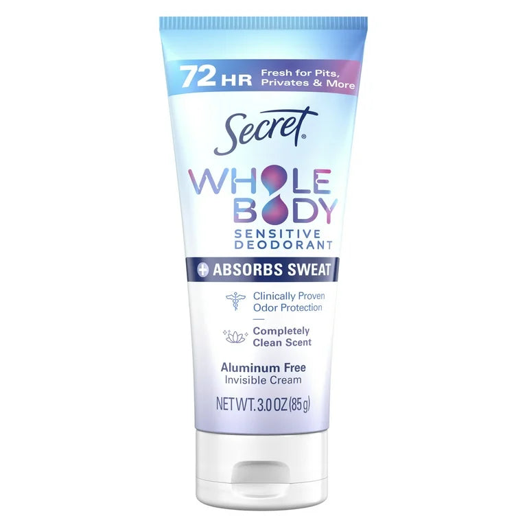 Secret Whole Body Aluminum-Free Dry Feel Cream and Absorbs Sweat, Deodorant Stick for Women, Completely Clean Scent, 3.0oz