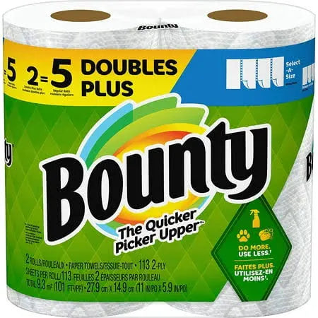 Toallas de papel Bounty Select-A-Size, rollos Double Plus, color blanco, 113 hojas por rollo, 2 unidades