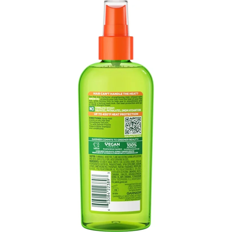 Spray alisador para el cabello Garnier Fructis Flat Iron Perfector, aceite de argán, para todo tipo de cabello, 6 onzas líquidas