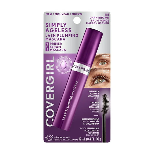 Máscara de pestañas 3 en 1 Simply Ageless Lash Plumping de COVERGIRL, 115 marrón oscuro