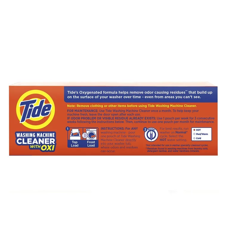 Tide Washing Machine Cleaner with Oxi Powder, Odor Eliminator and Washer Residue Remover, 4 Count