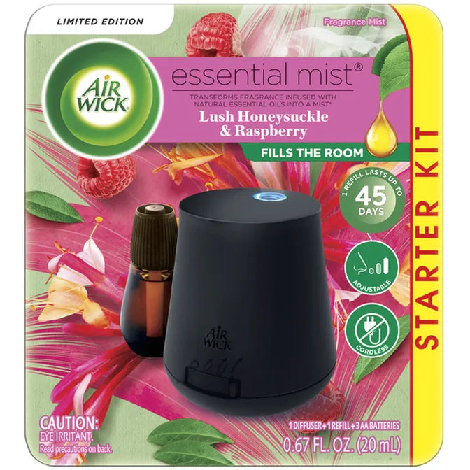 Air Wick Essential Mist Starter Kit (Diffuser + Refill), Lush Honeysuckle & Raspberry