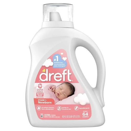 Dreft Newborn Baby Liquid Laundry Detergent, Sensitive Skin, Hypoallergenic, 64 Loads, 92 fl oz