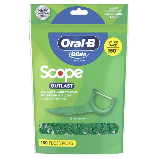 Oral-B Glide Dental Floss Picks, Mint Tooth Floss with Scope Flavor, 150 Count