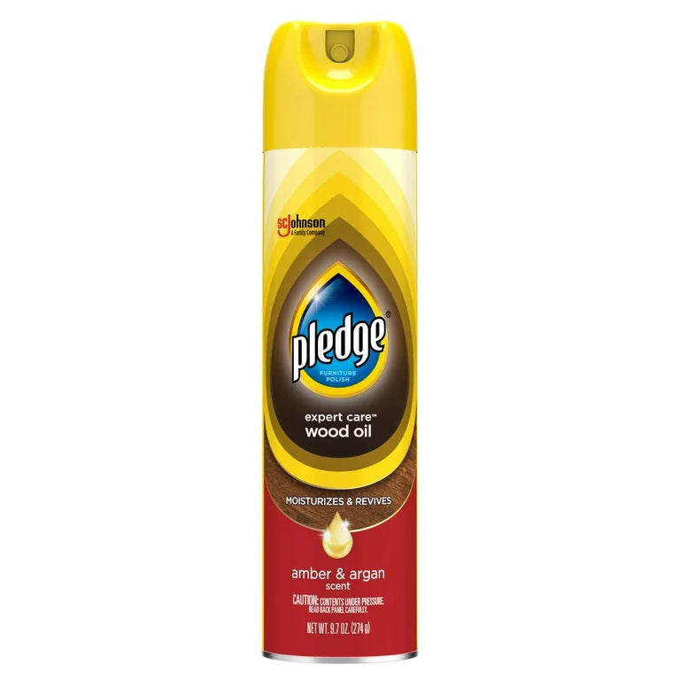 Pledge Moisturizing Oil Amber & Argan Scent Furniture Polish Spray 9.7 Oz