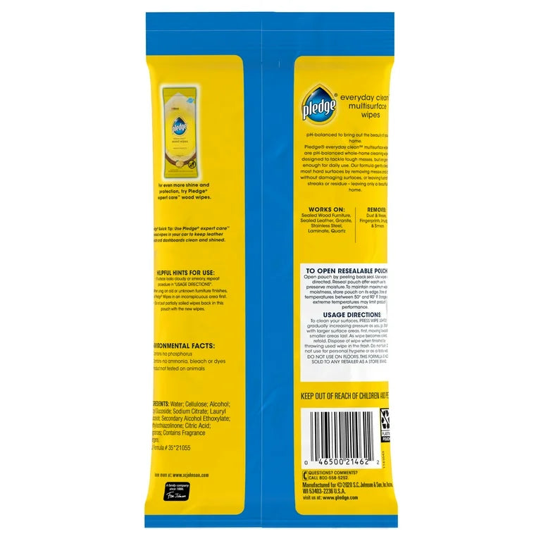 Pledge Multisurface Cleaning Wipes, pH Balanced, Fresh Citrus, 25 Count