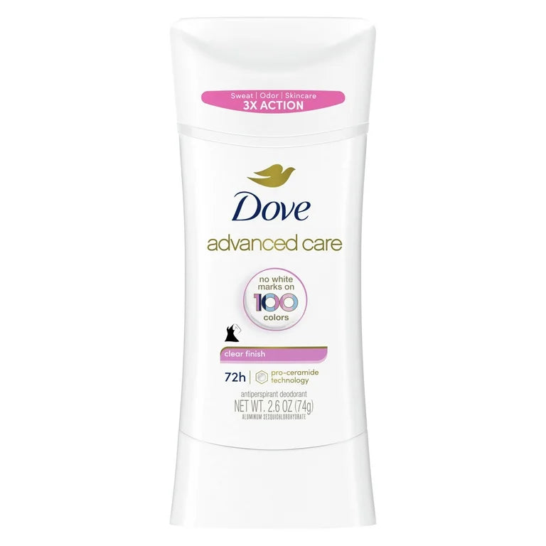 Dove Advanced Care Antiperspirant Deodorant Stick for Women No White Marks Clear Finish, 2.6 oz