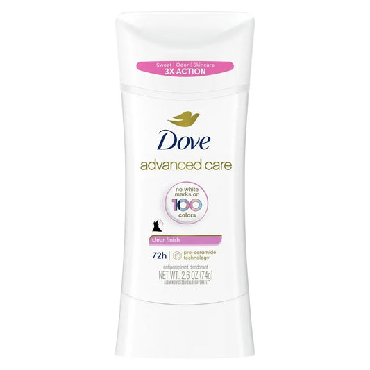 Dove Advanced Care Antiperspirant Deodorant Stick for Women No White Marks Clear Finish, 2.6 oz