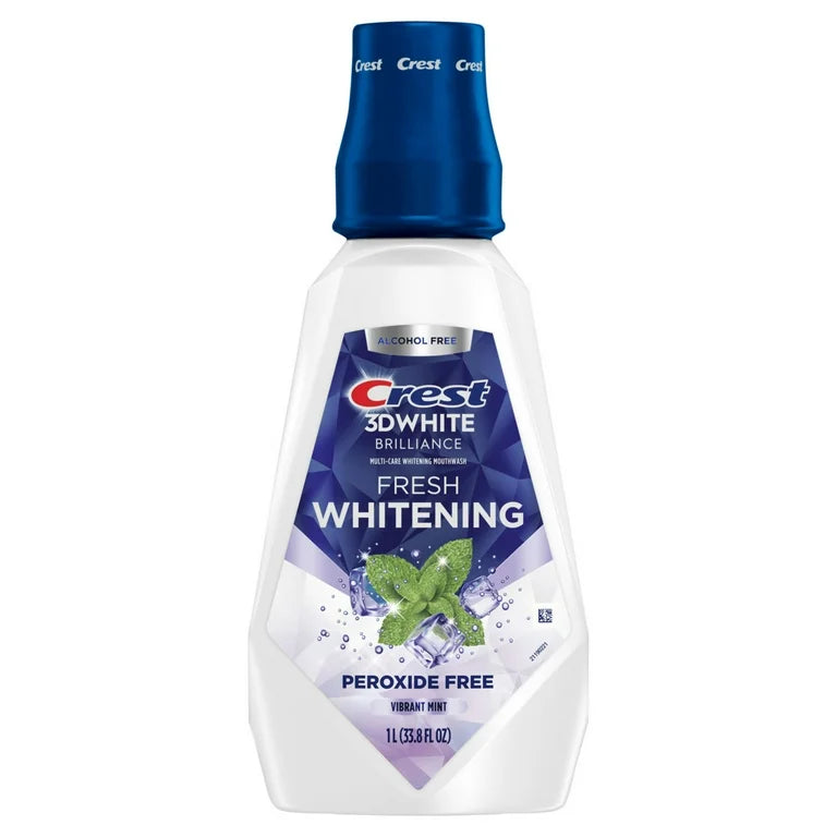 Crest 3D White Fresh Whitening Mouthwash, Alcohol-Free, Peroxide Free, Vibrant Mint Flavor, 1 L (33.8 fl oz)