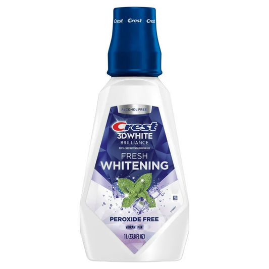 Crest 3D White Fresh Whitening Mouthwash, Alcohol-Free, Peroxide Free, Vibrant Mint Flavor, 1 L (33.8 fl oz)
