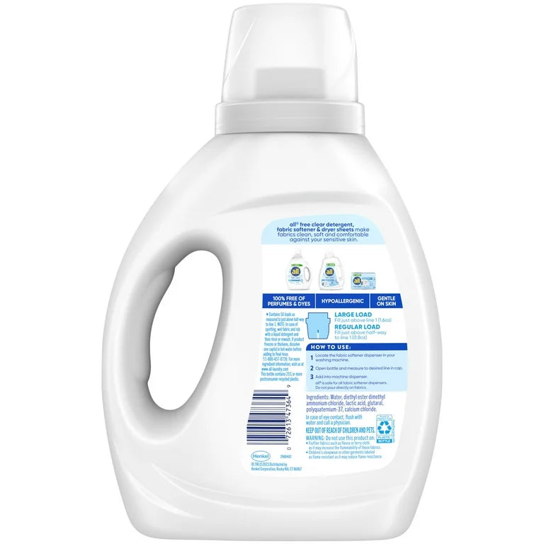 all Liquid Fabric Softener for Sensitive Skin, Free Clear, 40 fluid Ounces